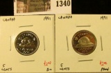 1340 . Pair of 1991 Canada Five Cents, BU & Proof, value for pair $