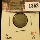 1362 . 1909 Canada Ten Cents, VG, value $12