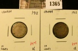1365 . (2) Canada Ten Cents, 1912 & 1913 both VG, value for pair $8