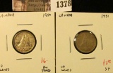 1378 . (2) Canada Ten Cents 1950 AU toned, 1951 XF, value for pair