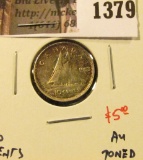1379 . 1953 NSF Canada Ten Cents, AU toned, value $5