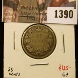 1390 . 1887 Canada 25 Cents, G+, value $125