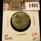 1401 . 1907 Canada 25 Cents, G+, value $7