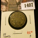 1407 . 1913 Canada 25 Cents, F, value $16