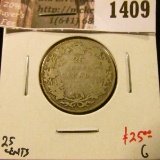 1409 . 1915 Canada 25 Cents, G, LOW MINTAGE, KEY DATE, value $25