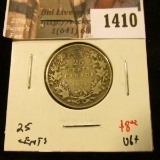 1410 . 1916 Canada 25 Cents, VG, value $8