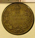 1412 . 1918 Canada 25 Cents, VF toned, value $15