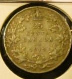 1413 . 1919 Canada 25 Cents, F+, value $10