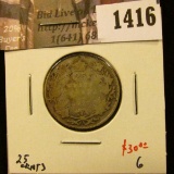 1416 . 1927 Canada 25 Cents, G, low mintage, tough date, value $30