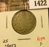 1422 . 1934 Canada 25 Cents, F, value $15