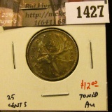 1427 . 1940 Canada 25 Cents, AU toned, value $12