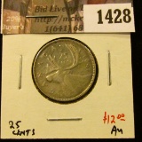 1428 . 1941 Canada 25 Cents, AU, value $12