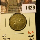 1429 . 1942 Canada 25 Cents, AU+, value $12