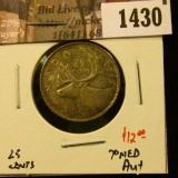 1430 . 1943 Canada 25 Cents, AU toned, value $12