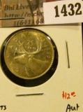 1432 . 1950 Canada 25 Cents, AU+, value $12