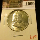 1000 . 1948-D Franklin Half Dollar, AU+, value $15