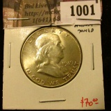 1001 . 1949 Franklin Half Dollar, BU, reverse album toned, value $7