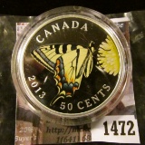 1472 . 2013 Canada 50 Cents, Silver plated colorized Tiger Swallowt