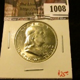 1008 . 1952-D Franklin Half Dollar, BU, value $25