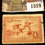 1559 . 1935 Federal Migratory Waterfowl $1 Stamp, edge cut, signed.
