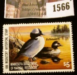 1566 . 1988 Minnesota Migratory Waterfowl $5 Stamp, full tab. Depic