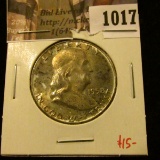 1017 . 1958-D Franklin Half Dollar, UNC toned, value $15