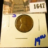 1647 . 1912-S Semi Key Date Wheat Cent