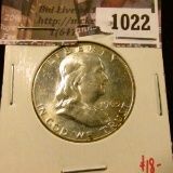 1022 . 1963 Franklin Half Dollar, UNC MS63+, value $18