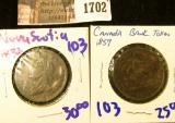 1702 . Bank Of Upper Canada One Half Penny Token Dated 1857 Commonl