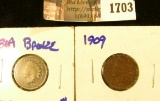 1703 . 1864 and 1909 Indian Head Cent