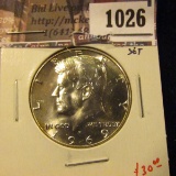 1026 . 1969-D Kennedy Half Dollar, BU from Mint Set, value $30