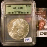 1748 . 1887 Morgan Silver Dollar Certified Ms 64 By Icg