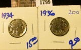 1799 . 1934 and 1936 Buffalo Nickels