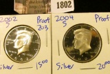 1802 . 2002-S and 2004-S Silver Proof Kennedy Half Dollars