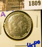 1809 . 1936-A Silver German 5 Mark Coin.  On The Front Is Von Hinde