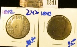 1841 . 1892 and 1893 Barber Half Dollars