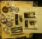 Several sheets of Music; several Hawkeye and Political Pin backs; pair of black & white photos of C.