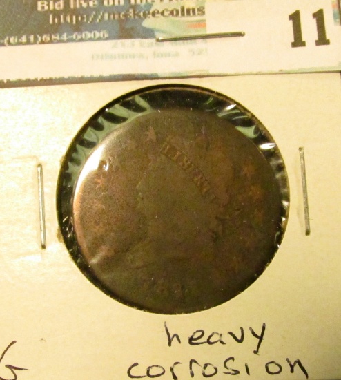 1811 U.S. Large Cent, G, heavy corrosion.