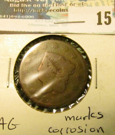 1816 U.S. Large Cent, AG, marks, corrosion.