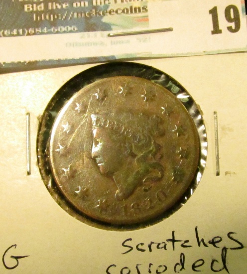 1820 U.S. Large Cent, G, scratches, corrosion.