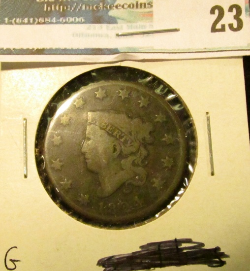 1824 U.S. Large Cent, G, scratches.