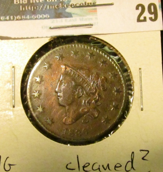1830 U.S. Large Cent, VG, cleaned?