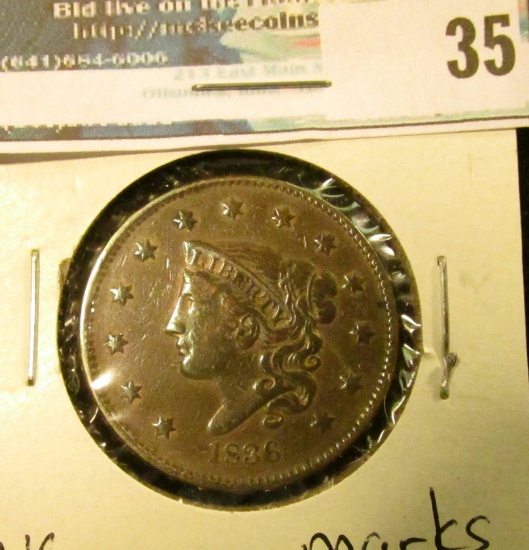 1836 U.S. Large Cent, VG, marks.