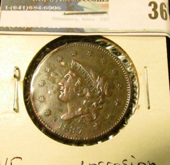 1837 U.S. Large Cent, VF, corrosion.