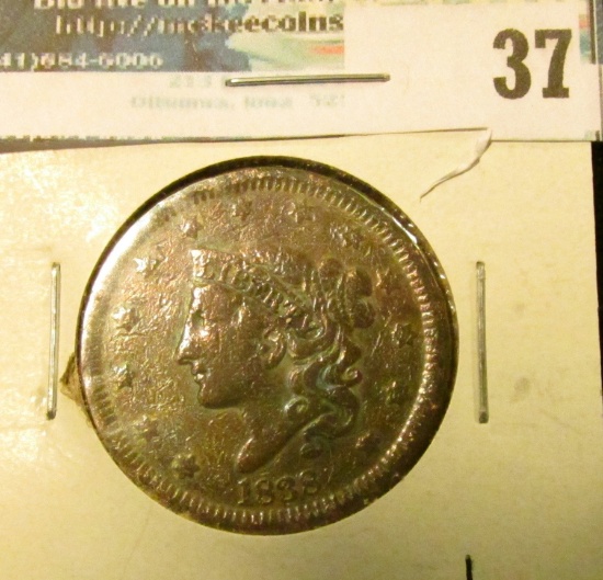 1838 U.S. Large Cent, VG, marks.
