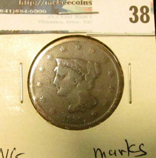 1839 U.S. Large Cent, VG, marks.