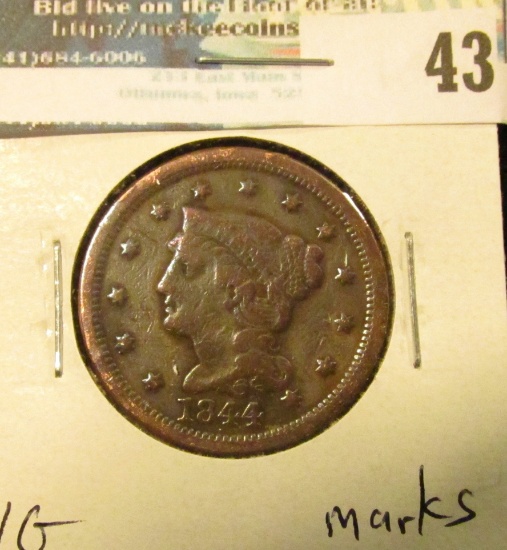 1844 U.S. Large Cent, VG, marks.
