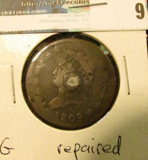 1809 U.S. Large Cent, G, interesting repair.