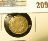 1892 Canada Five Cent Silver. Fine details, slight cud error.