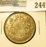 1947 Curved 7 Canada Silver Half-Dollar.